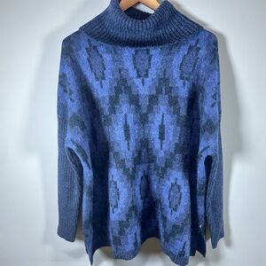 Soft Surroundings diamond Blue Cowl Neck Wool/Alpaca Pullover Tunic Sweater